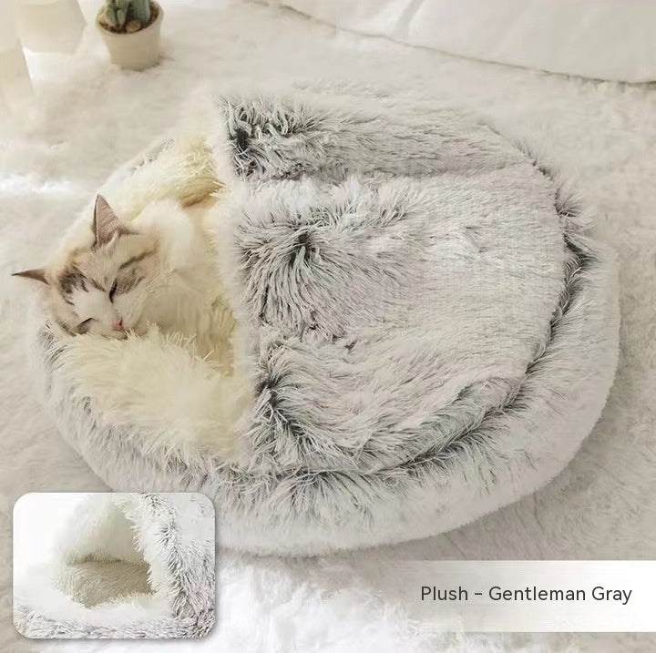 2-in-1 Round Plush Bed: Warm, Cozy Haven for Cats and Dogs - Shawzilla