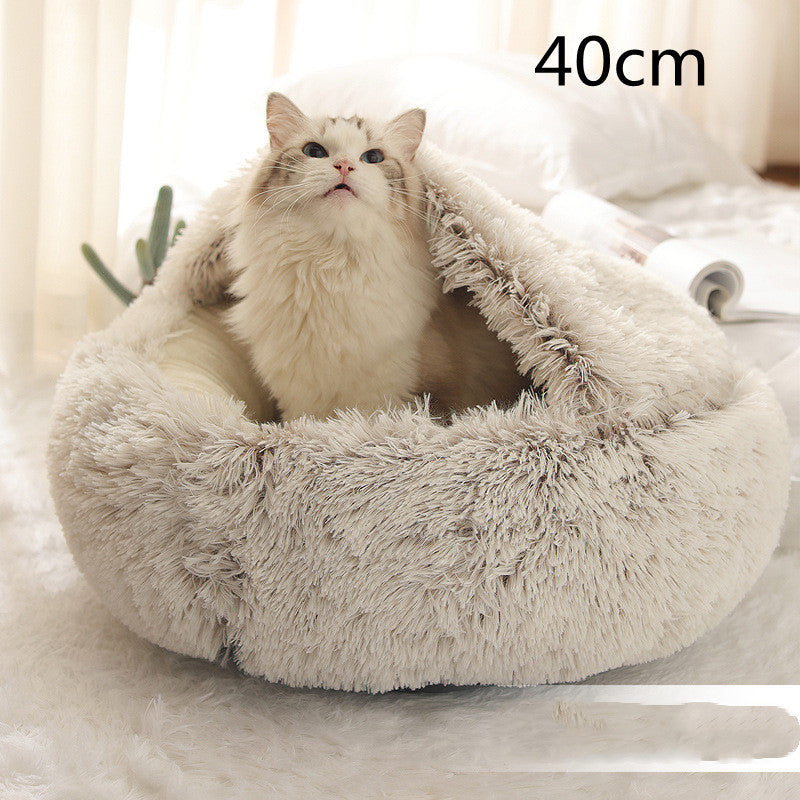 2-in-1 Round Plush Bed: Warm, Cozy Haven for Cats and Dogs - Shawzilla