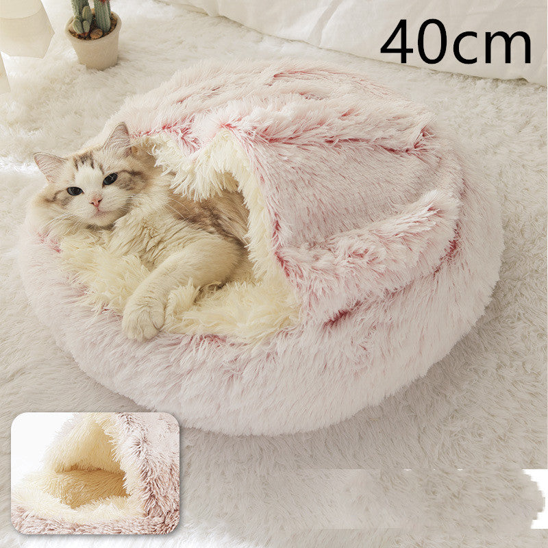 2-in-1 Round Plush Bed: Warm, Cozy Haven for Cats and Dogs - Shawzilla