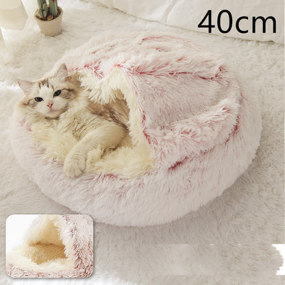 2-in-1 Round Plush Bed: Warm, Cozy Haven for Cats and Dogs - Shawzilla