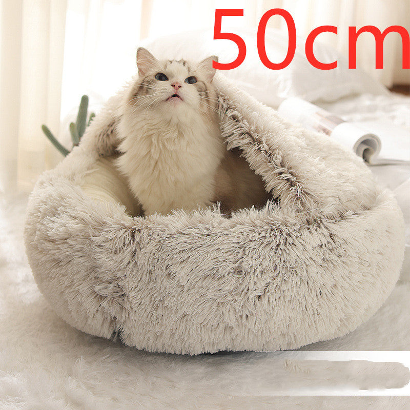 2-in-1 Round Plush Bed: Warm, Cozy Haven for Cats and Dogs - Shawzilla