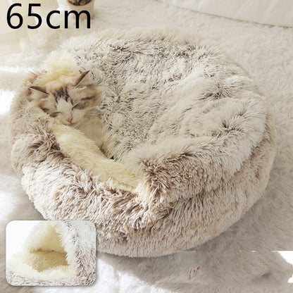 2-in-1 Round Plush Bed: Warm, Cozy Haven for Cats and Dogs - Shawzilla