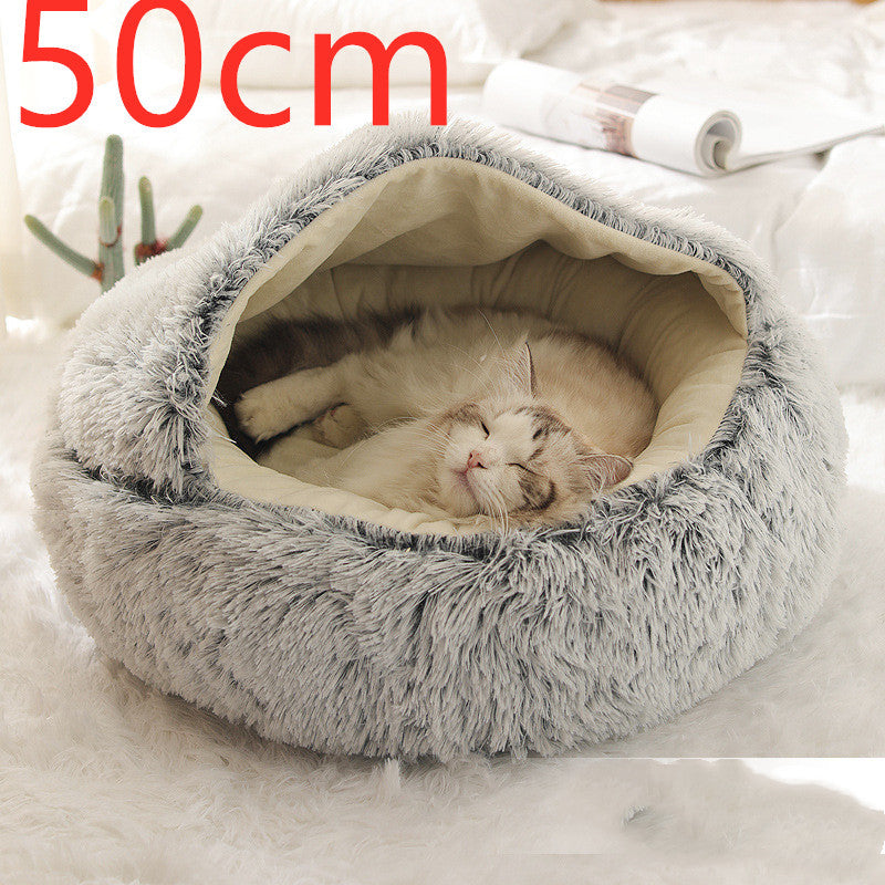 2-in-1 Round Plush Bed: Warm, Cozy Haven for Cats and Dogs - Shawzilla