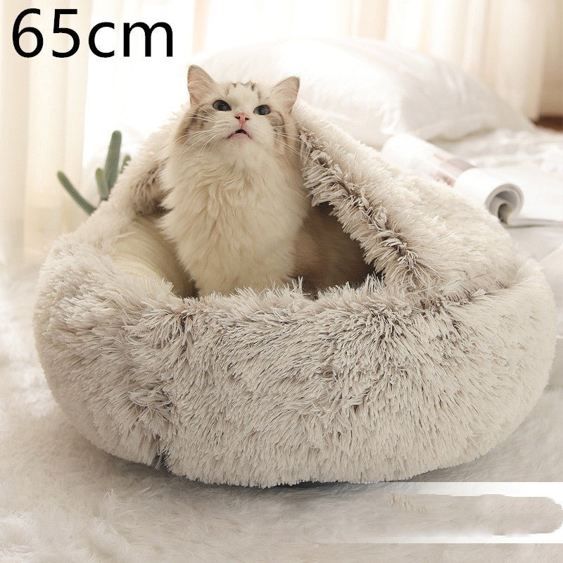 2-in-1 Round Plush Bed: Warm, Cozy Haven for Cats and Dogs - Shawzilla