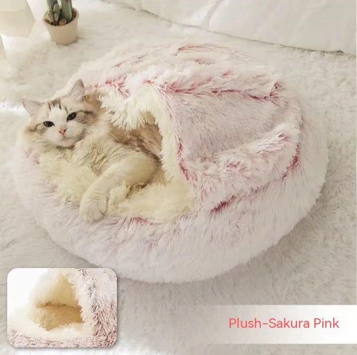 2-in-1 Round Plush Bed: Warm, Cozy Haven for Cats and Dogs - Shawzilla