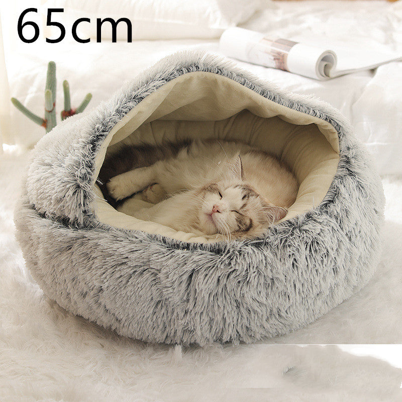 2-in-1 Round Plush Bed: Warm, Cozy Haven for Cats and Dogs - Shawzilla