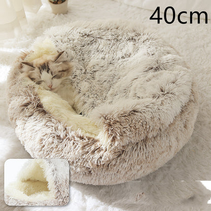 2-in-1 Round Plush Bed: Warm, Cozy Haven for Cats and Dogs - Shawzilla