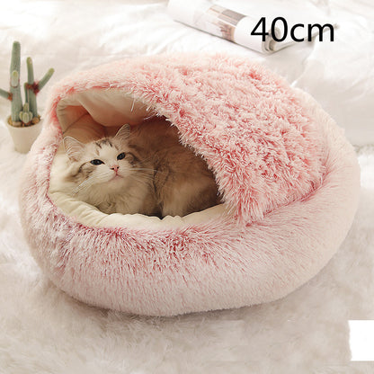 2-in-1 Round Plush Bed: Warm, Cozy Haven for Cats and Dogs - Shawzilla