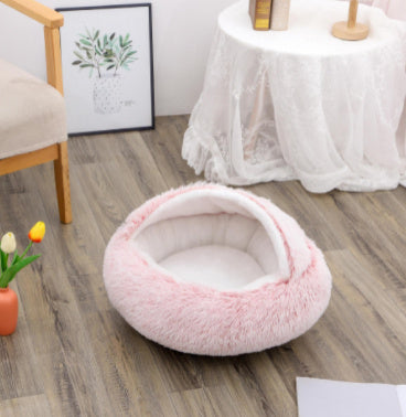 2-in-1 Round Plush Bed: Warm, Cozy Haven for Cats and Dogs - Shawzilla