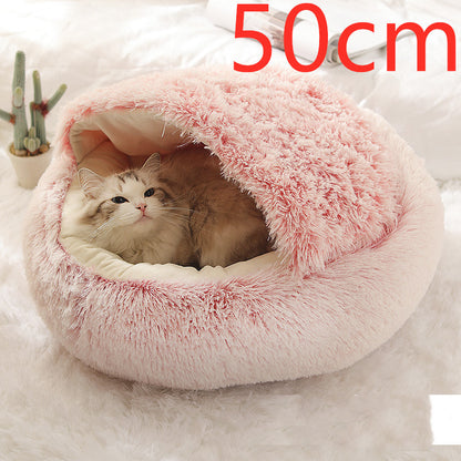 2-in-1 Round Plush Bed: Warm, Cozy Haven for Cats and Dogs - Shawzilla