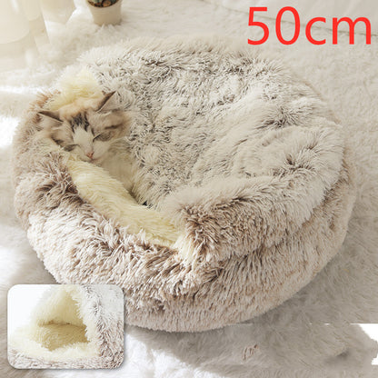 2-in-1 Round Plush Bed: Warm, Cozy Haven for Cats and Dogs - Shawzilla