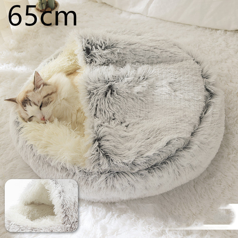 2-in-1 Round Plush Bed: Warm, Cozy Haven for Cats and Dogs - Shawzilla