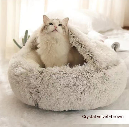 2-in-1 Round Plush Bed: Warm, Cozy Haven for Cats and Dogs - Shawzilla