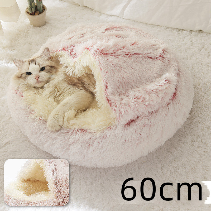 2-in-1 Round Plush Bed: Warm, Cozy Haven for Cats and Dogs - Shawzilla