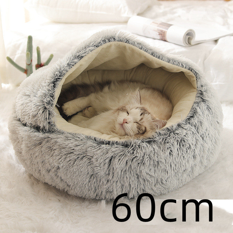 2-in-1 Round Plush Bed: Warm, Cozy Haven for Cats and Dogs - Shawzilla