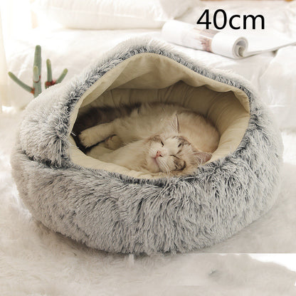 2-in-1 Round Plush Bed: Warm, Cozy Haven for Cats and Dogs - Shawzilla