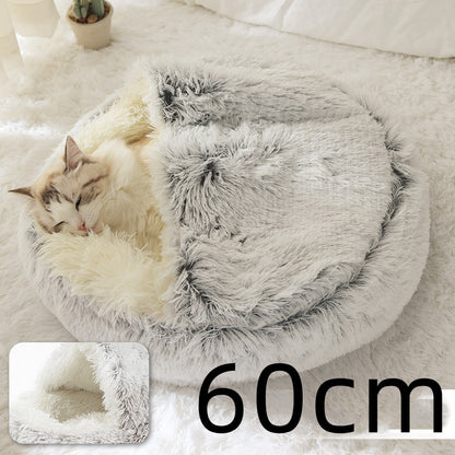 2-in-1 Round Plush Bed: Warm, Cozy Haven for Cats and Dogs - Shawzilla