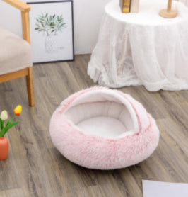 2-in-1 Round Plush Bed: Warm, Cozy Haven for Cats and Dogs - Shawzilla