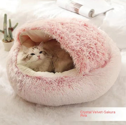 2-in-1 Round Plush Bed: Warm, Cozy Haven for Cats and Dogs - Shawzilla