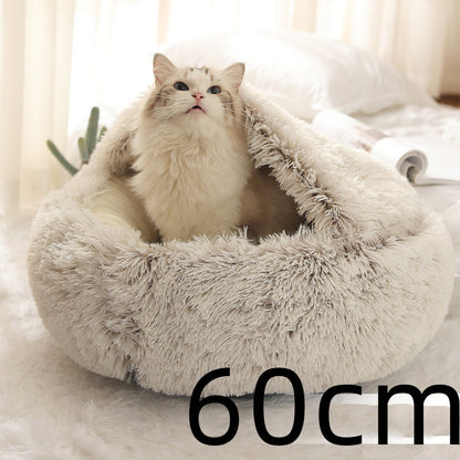 2-in-1 Round Plush Bed: Warm, Cozy Haven for Cats and Dogs - Shawzilla