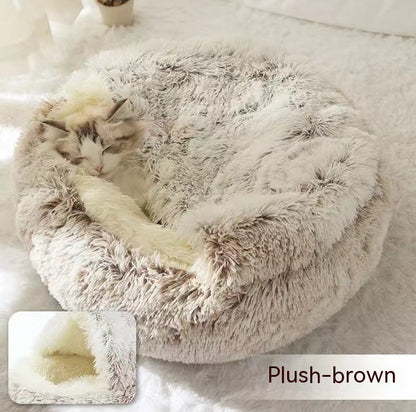 2-in-1 Round Plush Bed: Warm, Cozy Haven for Cats and Dogs - Shawzilla